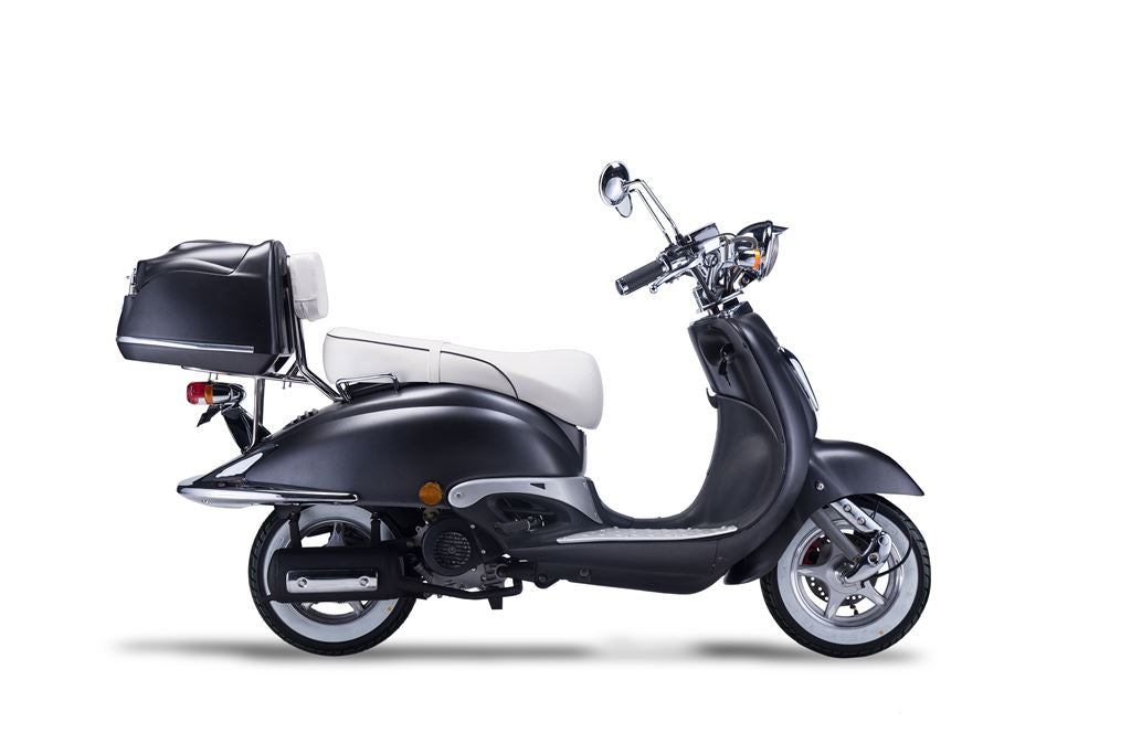 Strada - 125 ccm Euro 5+ mattschwarz - Sitzbank weiß - Heute bestellen, Vorfreude sichern - Lieferung startet Ende September