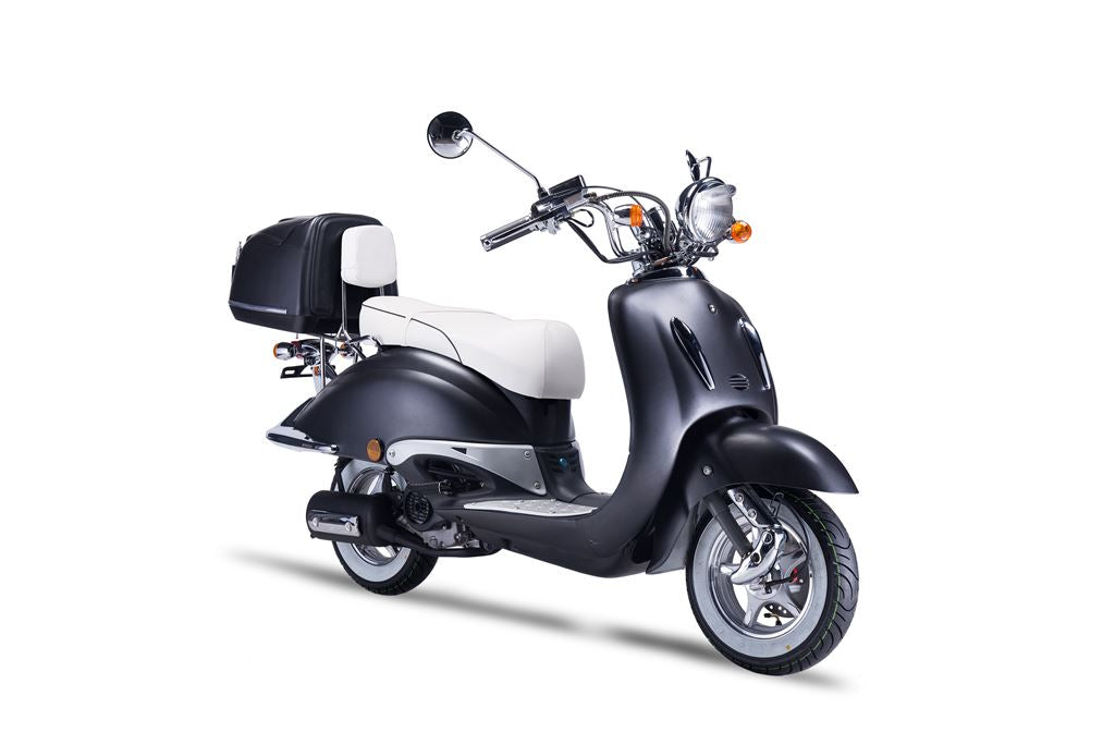 Strada - 50 ccm Euro 5 mattschwarz - Sitzbank weiß - Heute bestellen, Vorfreude sichern - Lieferung startet Ende September