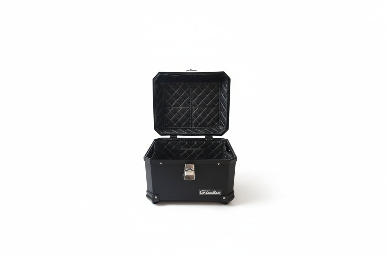 Top Case universal 45 Liter schwarz - Alu Optik - ABS Kunststoff - Rückenpolster